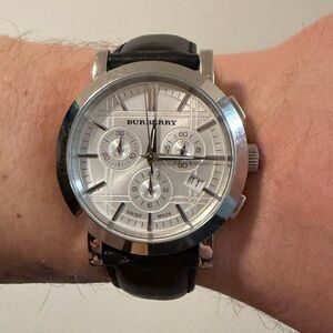 Burberry Watch with Silver Dial and Black Strap